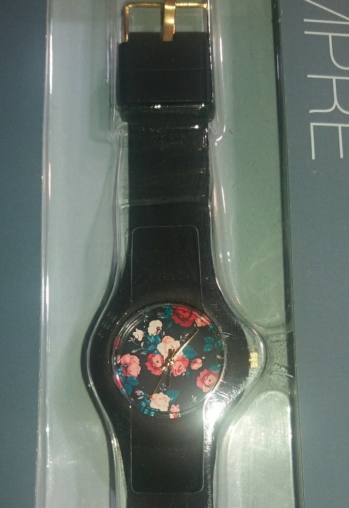 Nib Sempre Black and Flowers Silicone watch